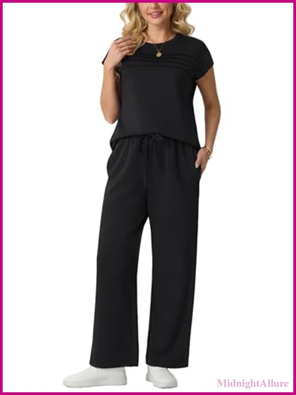 Women's 2 Piece Lounge Set Wide Leg Pants Striped Cap Sleeve Travel Outfit with - Picture 3 of 5